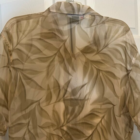 Mens Button Down Shirt Medium 100% Polyester Hawaiian Floral Print Transluscent - Picture 6 of 7